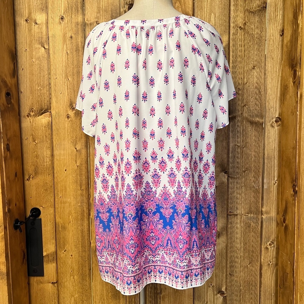 Talbots 2X Vibrant Pink Purple Short Sleeve Blouse Lightweight Office - Picture 7 of 10